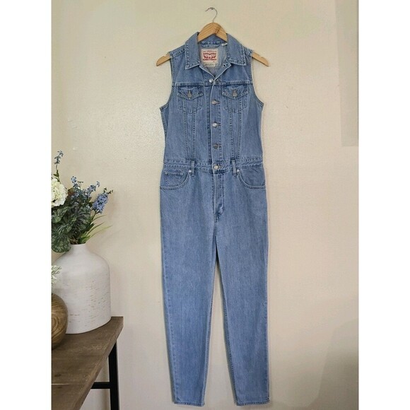 Levi's Sleeveless Jumpsuit Womens Size Small Button Down Premium Quality Blue - Picture 4 of 13